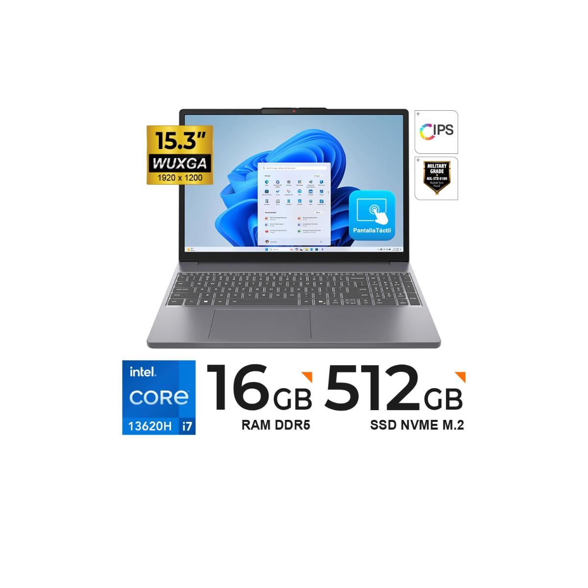 LAPTOP LENOVO IDEAPAD SLIM 3 15IRH10 15.3" TACTIL WUXGA IPS I7-13620H 16GB 512GB FreeDOS